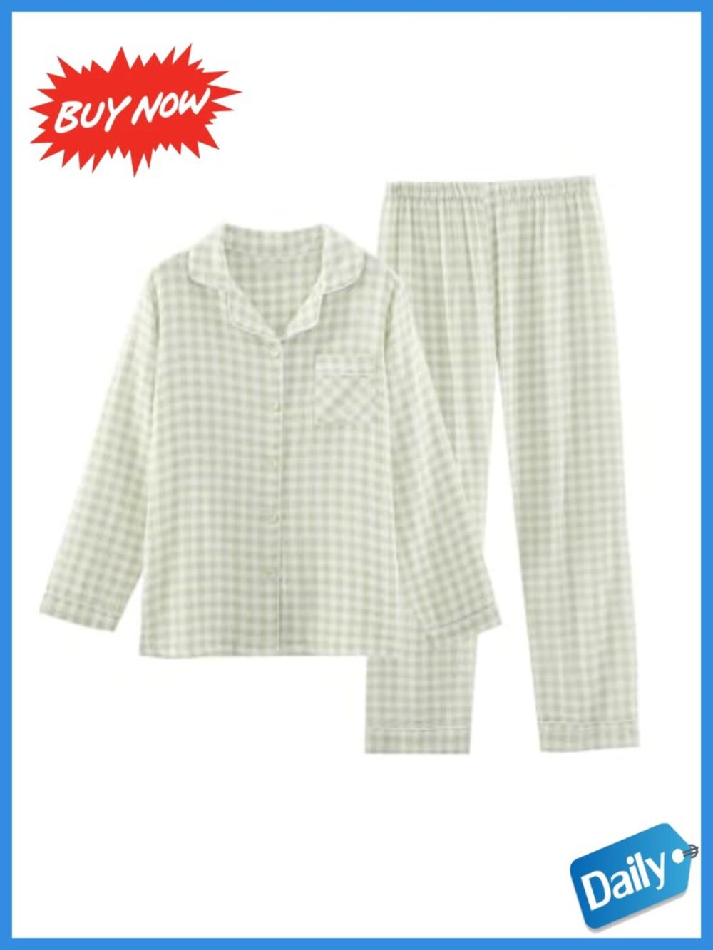Cotton Gauze Pajama Set Button Down 2 Piece Gingham